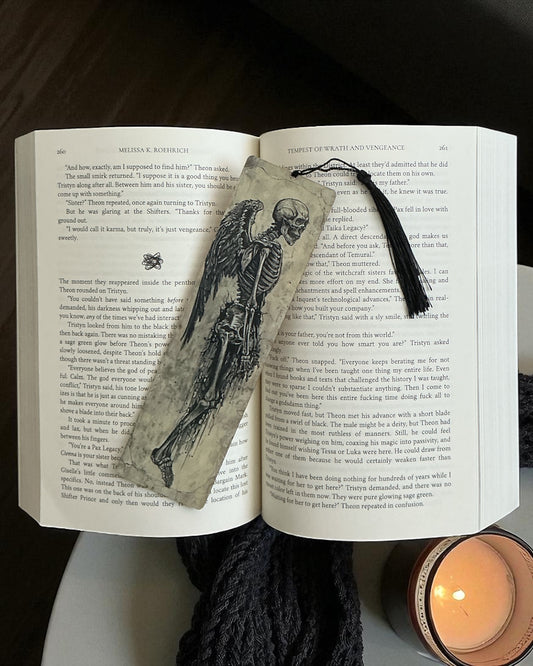 Gothic Skeleton Wings Wood Bookmark